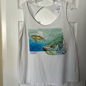 Art & Sol Amber Moran sleeveless tank top 100%cotton fish lure artist signed LG